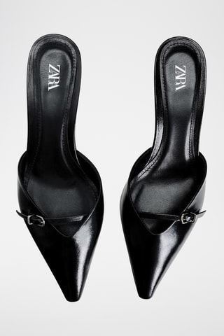 Mules de salto em couro- Preto