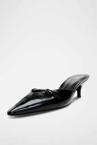 Mules de salto em couro- Preto