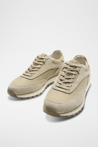 Sapatilhas em couro e nobuck- Bege