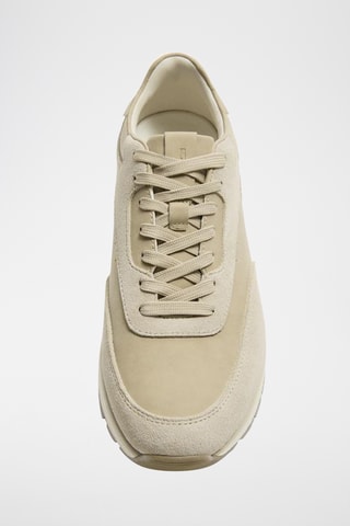 Sapatilhas em couro e nobuck- Bege