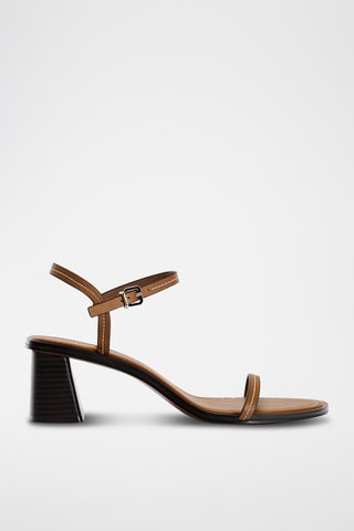 Sandálias de salto em couro- Castanho
