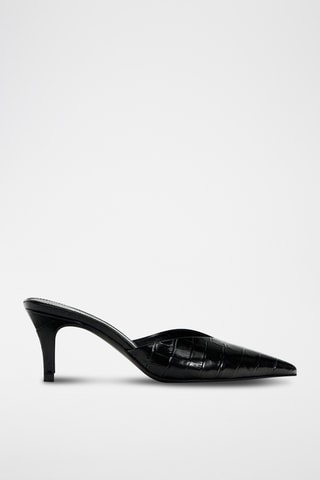 Mules de salto em couro- Preto