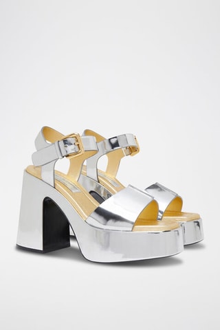 Platform Sandalen met Hak - Zwart, geel en zilverkleurig