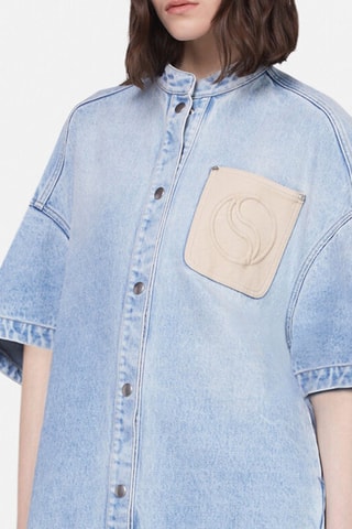 Blouse-jurk - Beige en blauw