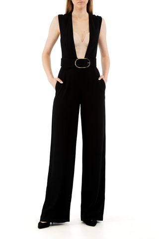 Mouwloze Zijde Jumpsuit - Zwart en beige