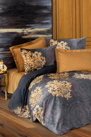 Juego de cama de satén de algodón de 82 hilos/cm² Jadira - Antracita y dorado
