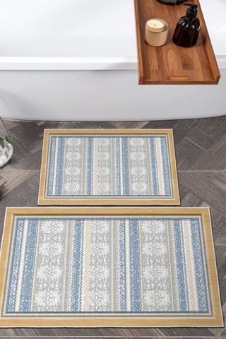 2 alfombras de baño - Azul ­- 50 x 60/60 x 100 cm