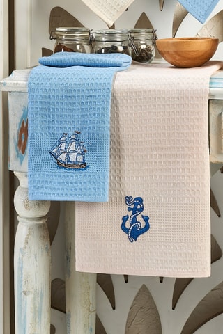 6 paños - Beige y azul