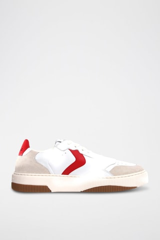 Baskets en cuir - Blanc, beige et rouge