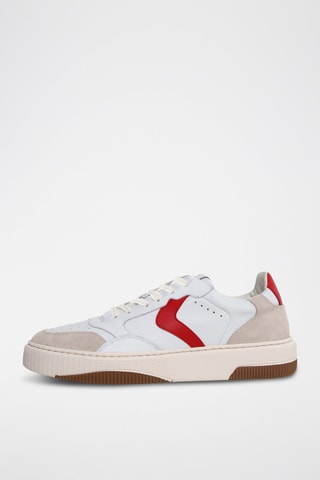 Baskets en cuir - Blanc, beige et rouge