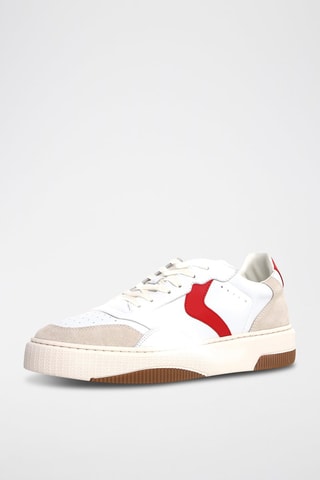 Baskets en cuir - Blanc, beige et rouge