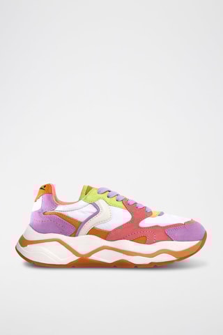 Baskets en cuir - Blanc, orange et violet