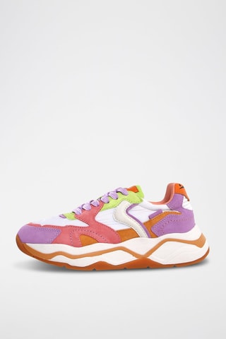 Baskets en cuir - Blanc, orange et violet