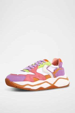 Baskets en cuir - Blanc, orange et violet