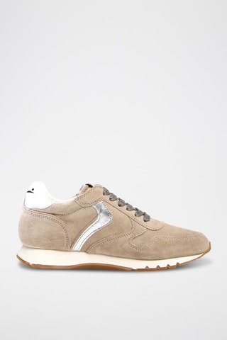 Baskets en cuir - Blanc, marron et argenté