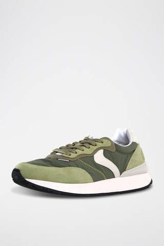 Baskets en cuir - Blanc, noir et vert