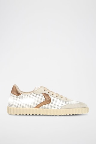 Baskets en nubuck - Blanc, beige et doré