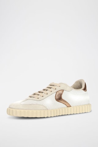 Baskets en nubuck - Blanc, beige et doré