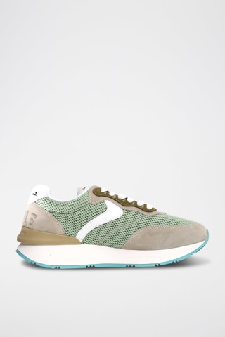 Leren Sneakers - Wit, beige en groen