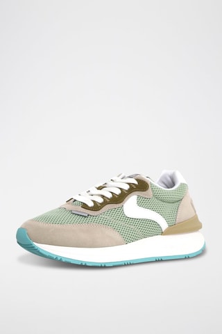 Leren Sneakers - Wit, beige en groen