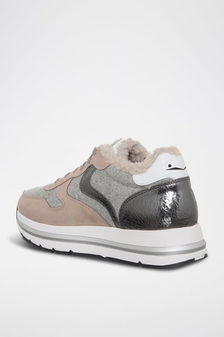 Baskets fourrées en cuir - Beige et gris