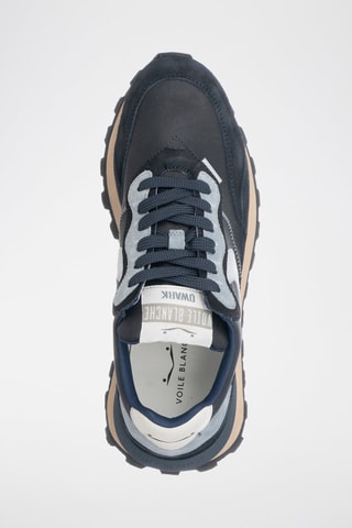 Baskets en cuir de chèvre nubuck - Blanc, beige et bleu