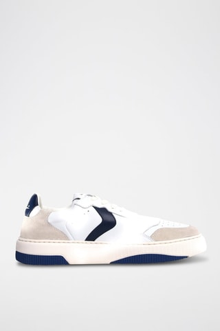 Baskets en cuir - Blanc, beige et bleu