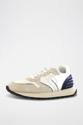 Baskets en cuir - Blanc, beige et bleu