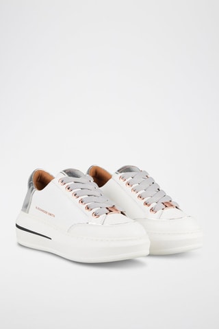 Baskets plateformes en cuir de taureau Lancaster - Blanc, marron et gris