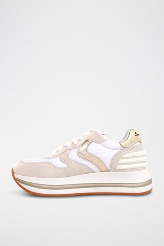 Leren Sneakers - Wit, beige en goudkleurig