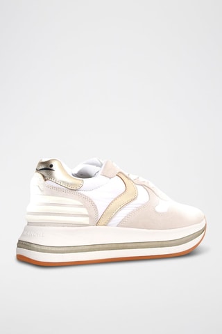 Leren Sneakers - Wit, beige en goudkleurig