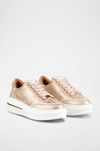 Baskets plateformes en cuir - Rose et doré