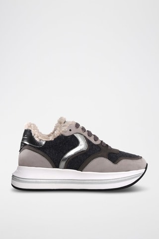 Baskets fourrées en cuir et laine - Gris