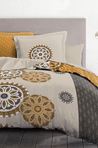 Parure de couette en coton 57 fils/cm² Yucatan - Moutarde et beige