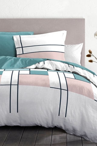 Parure de couette en percale de coton 80 fils/cm² L'intrigante - Blanc et bleu