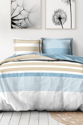 Parure de couette en percale de coton 80 fils/cm² La Courtisane - Bleu et blanc