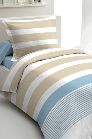 Parure de couette en percale de coton 80 fils/cm² La Courtisane - Bleu et blanc