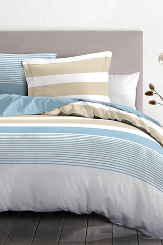 Parure de couette en percale de coton 80 fils/cm² La Courtisane - Bleu et blanc