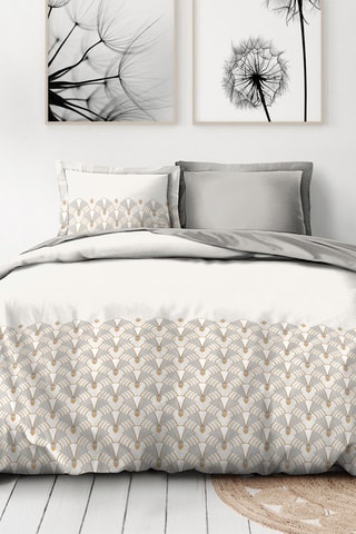 Parure de couette en percale de coton 80 fils/cm² L'élégante - Beige et gris