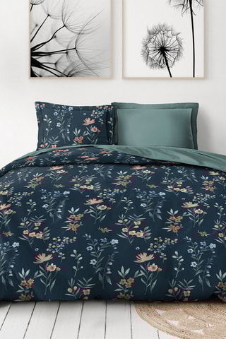 Parure de couette en percale de coton 80 fils/cm² La Flamboyante - Bleu nuit et rose