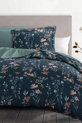 Parure de couette en percale de coton 80 fils/cm² La Flamboyante - Bleu nuit et rose