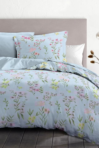 Parure de couette en percale de coton 80 fils/cm² La Flamboyante - Ciel et vert