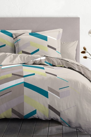 Parure de couette en coton 57 fils/cm² Marco - Taupe et bleu marine