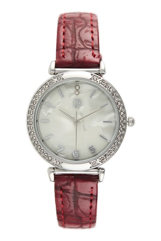 Reloj de cuarzo de piel - Rojo y plateado