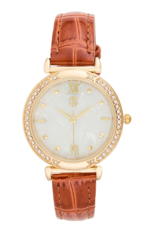 Reloj de cuarzo de poliuretano - Camel y dorado