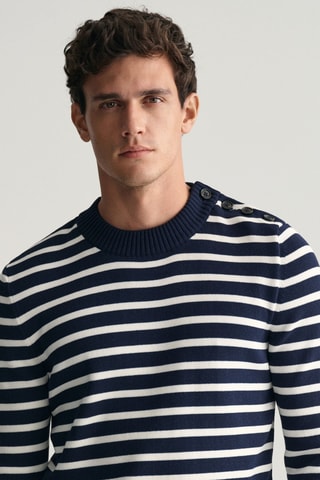 Camisola slim em algodão biológico - Azul-marinho