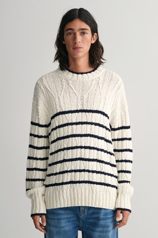 Camisola em linho - Branco e azul-noite