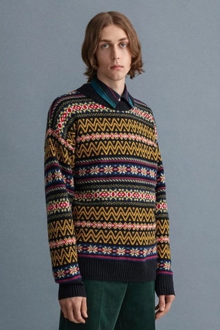 Camisola regular em lã - Azul-marinho