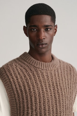 Camisola relaxed em lã sem mangas - Castanho