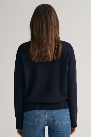 Camisola regular em lã de cordeiro - Azul-marinho